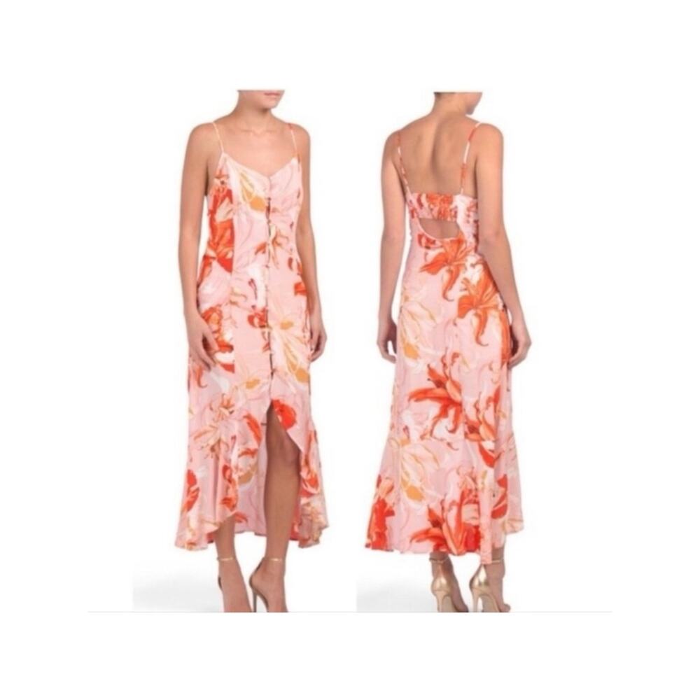 Abel the Label Lola Button Front Midi Dress Flower Bomb Size Small Ruffle